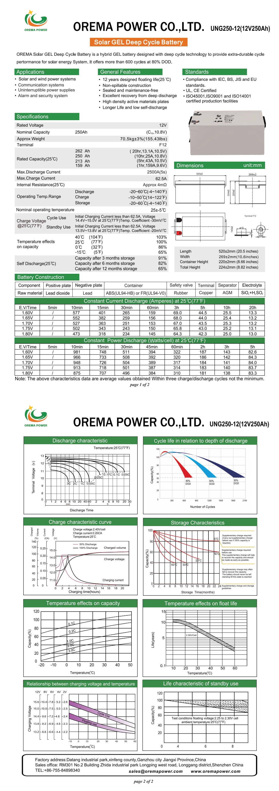 Deep Cycle Gel Solar Storage Battery